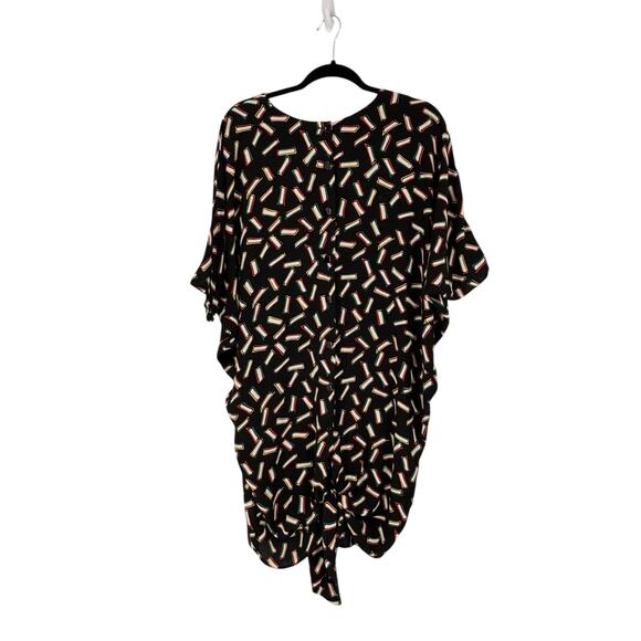 Vintage 80s Warren Z Dress Dolman Back Button Geometric Pattern Tie Up Disco Med - Picture 4 of 16